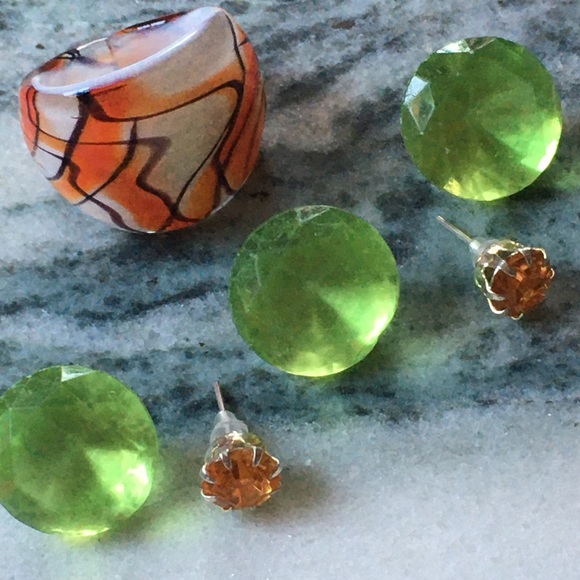 🎈🎈🎈jewelry bundle lot  NWOT orange glass Peruvian ring orange post earrings - Picture 4 of 10